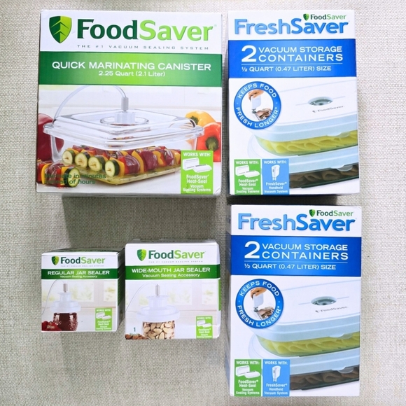 Lot Of 5 FoodSaver Containers Tools Attachments FreshSaver Marinating Jar Sealer - Picture 1 of 5